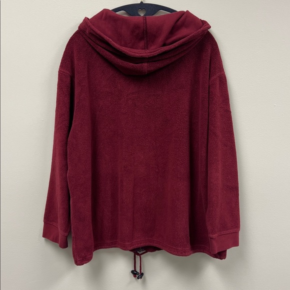 Eddie Bauer Plush Burgundy Red Full Zip Hoodie with Pouch Pocket Large Petite - Picture 2 of 4